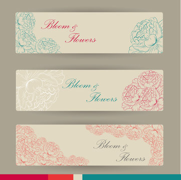 Set of horizontal banners with flowers