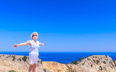 Woman on the beach. Rhodes Island. Greece