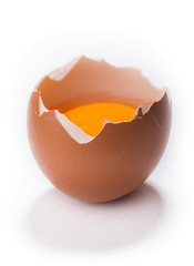broken egg on white background