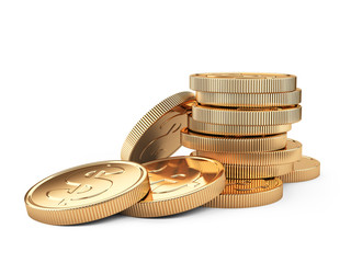 Stack of gold coins isolated on white