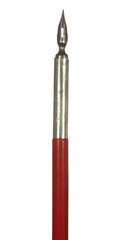 Antique pen with red wooden handle isolated on a white backgroun