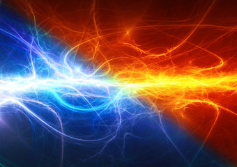 Naklejka premium Fire and ice abstract lightning background