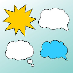 Set of speech bubbles, cloud and star.