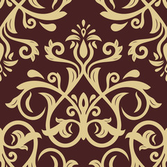 Damask Seamless  Pattern. Golden Background