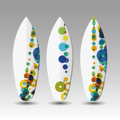Vector Surfboards Design Template with Colorful Spotted Pattern