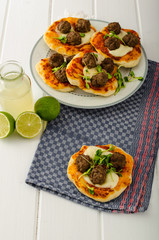 Mini pizza with meatballs