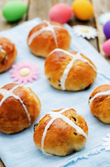 Easter buns with a cross and eggs