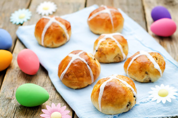 Naklejka na ściany i meble Easter buns with a cross and eggs