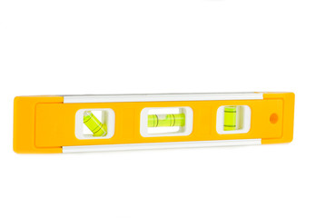 Photo of yellow spirit level isolated on white background