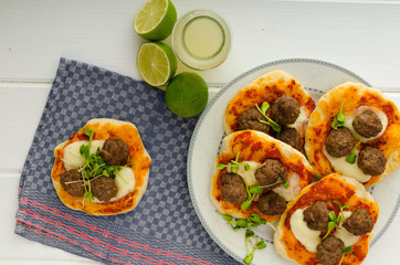 Mini pizza with meatballs