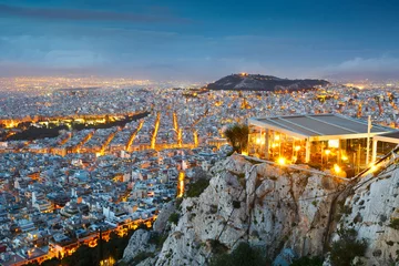 Gordijnen City of Athens as seen from Lycabettus Hill, Greece. © milangonda
