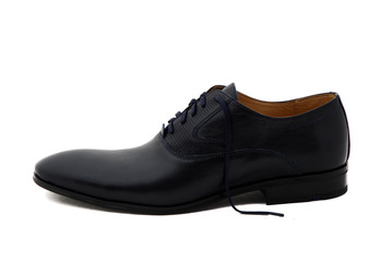 Black patent leather men shoes against white background. Male