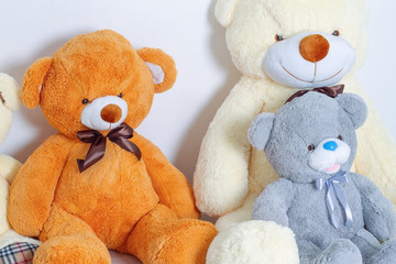 Group of cute teddy bears sitting