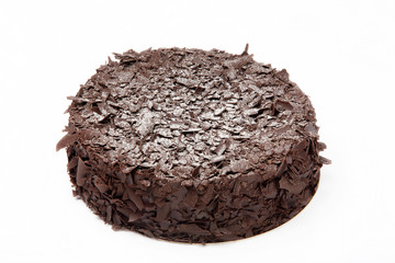 Chocolate cake on white background