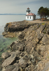 Fototapeta na wymiar Lighthouse at the coast of San Juan Islands Washington