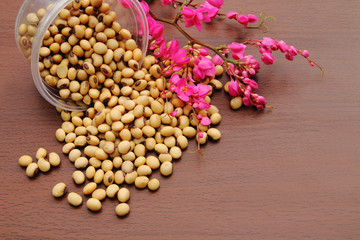 soy beans pouring on wooden floor