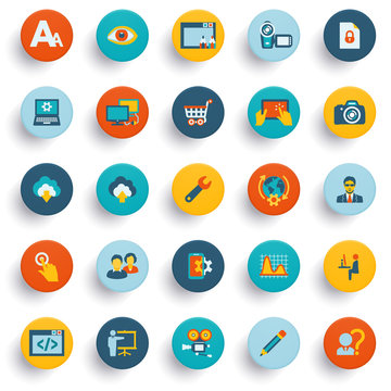 Color icons on buttons. Flat design.