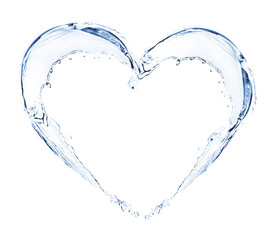Fototapeta na wymiar Water splashing shaped as heart frame isolated on white
