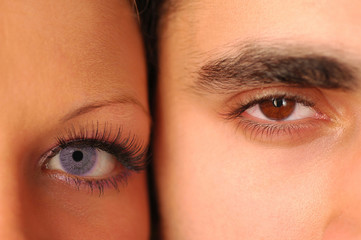 male and female eyes looking at the camera