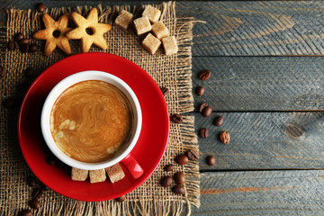 Cup of coffee and tasty cookies
