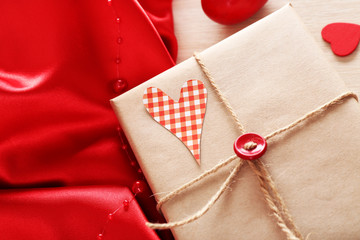 Handmade gift on Valentine Day, close-up