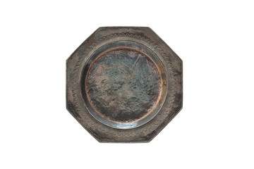 Antique silver coasters isolated on white background (Top view)