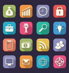Set flat icons of business, office and marketing items, style wi