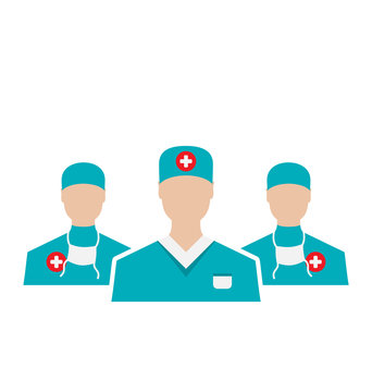 Icons set of medical employees in modern flat design style, isol