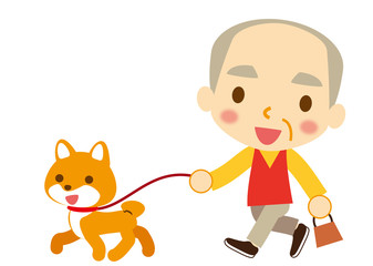 お散歩　ワンちゃんとお爺ちゃん