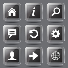 Web Internet Square Vector Black Button Icon Design Set