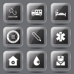 Hospital Health Square Vector Black Button Icon Design Set 2