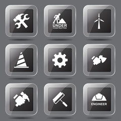 Construction Tools Square Vector Black Button Icon Design Set 2