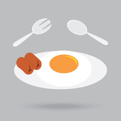 fried egg and sausage, breakfast in morning