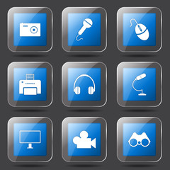 Electronic Equipment Square Vector Blue Icon Design Set
