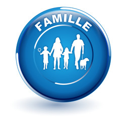 famille sur bouton bleu
