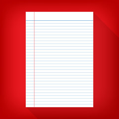 notebook paper isolated red background empty message