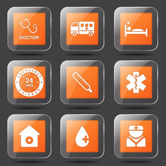Hospital Health Square Vector Orange Icon Design Set 2