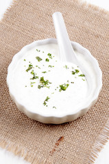 dip made with sour cream, yogurt and chopped herbs