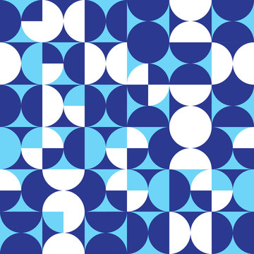 Seamless Intersecting Geometric Vintage Circle Pattern. Blue and