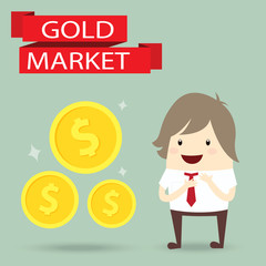 businessman is happy strategy gold marketing, business concept