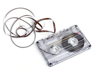 close up of vintage audio tape cassette
