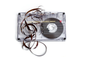 close up of vintage audio tape cassette