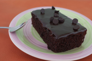 Chocolate Brownie on a plate colorful.