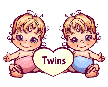 Vector illustration of cartoon little baby twins