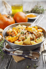 Chicken stew with pumpkin, potatoes and spices