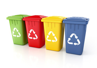Recycle bins with recycle sign.