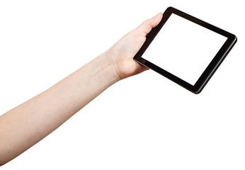hand holding tablet-pc with cutout screen