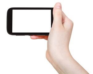 hand holds smart phone isolated