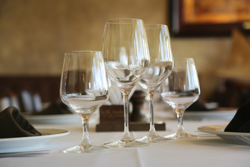 Empty glasses in restaurant table