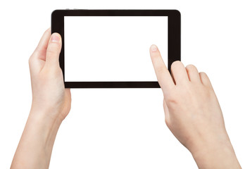 finger touching tablet pc with cut out screen